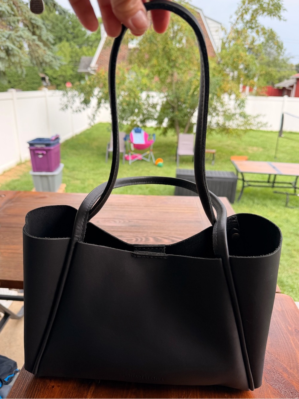 Portland Leather Medium Black Verona Tote Bag with Double Straps